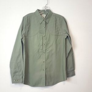 L.L. BEAN Green Nyon Canvas Quilted Long Sleeve Outdoor Button Down Shirt 0 Dan4